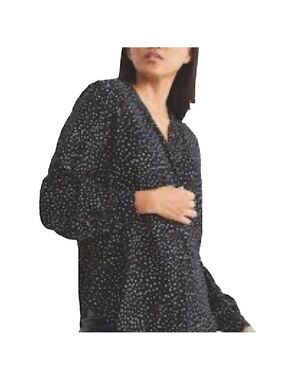 160. JCrew| Popover Polkadot Long Sleeve Blouse. Navy small.